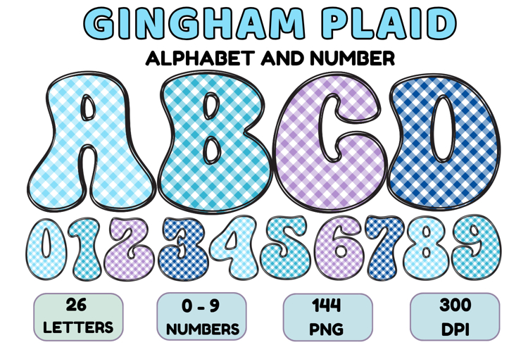 Gingham Plaid Alphabet Letters & Numbers Clipart PNG 300DPI