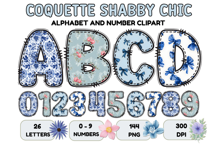 Coquette Shabby Chic Alphabet PNG Letters & Numbers 300DPI