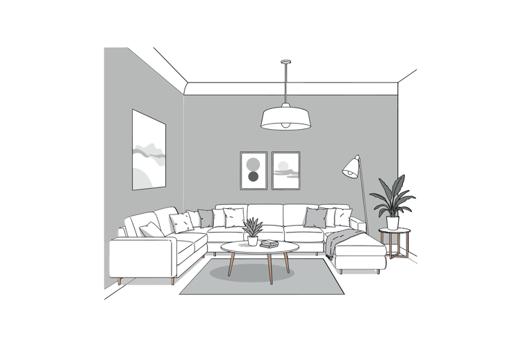 Cozy living room scene featuring a sectional sofa and modern