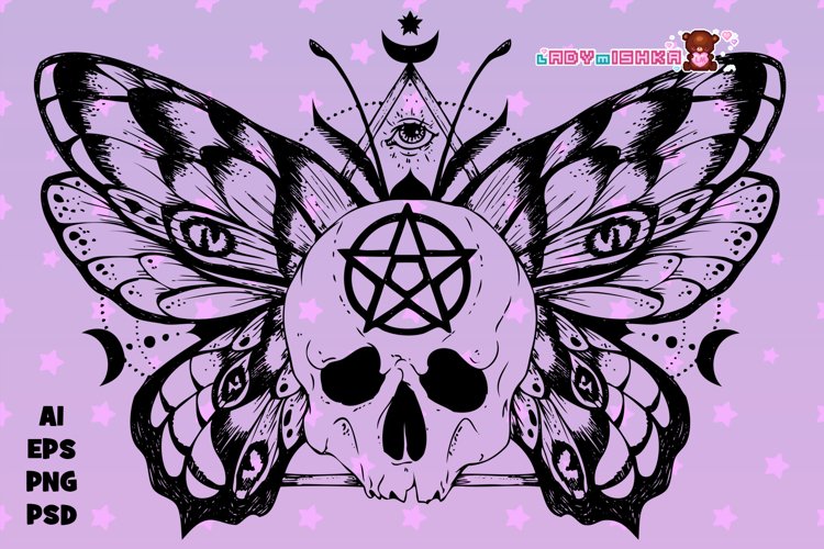 Wiccan witch butterfly skull (1097076) | Illustrations | Design Bundles