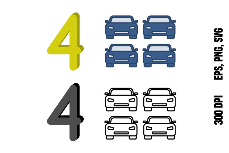 Number Four and Cars. Color and Line example image 1