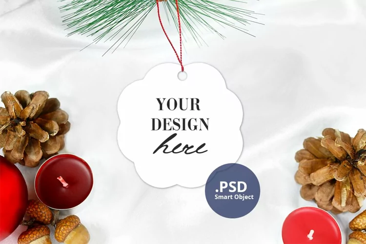 Pamplona Christmas Ornament PSD Mockup, Sublimation Mockup