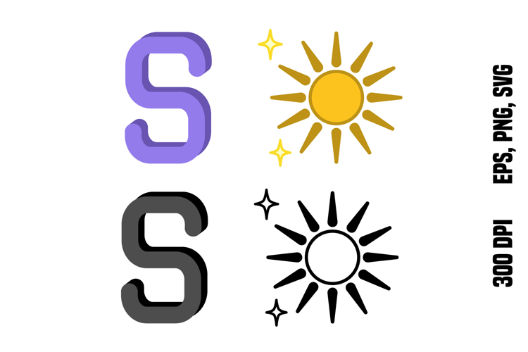 Letter S and Sun. Color and Line