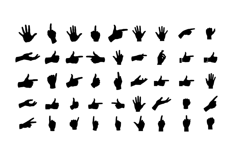 Diverse hand gestures in black silhouette style showcasing c