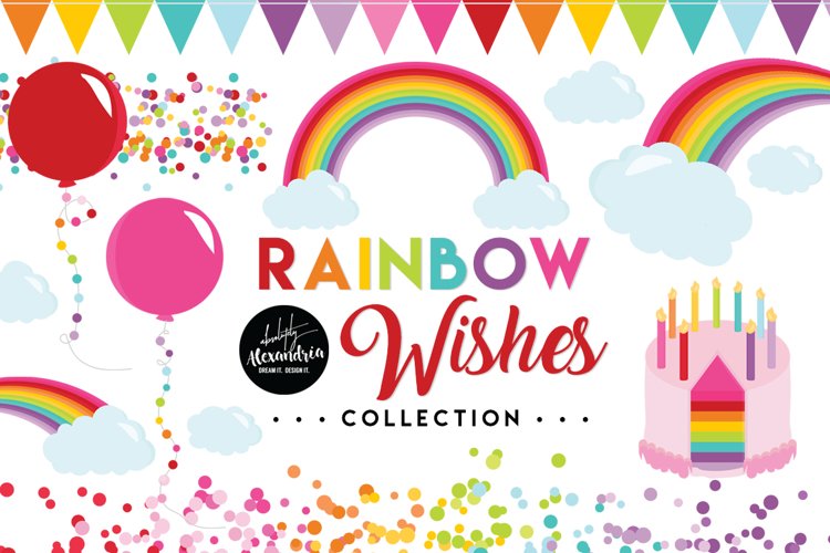 Rainbow Wishes Clipart Graphics & Digital Paper Patterns Bundle example image 1