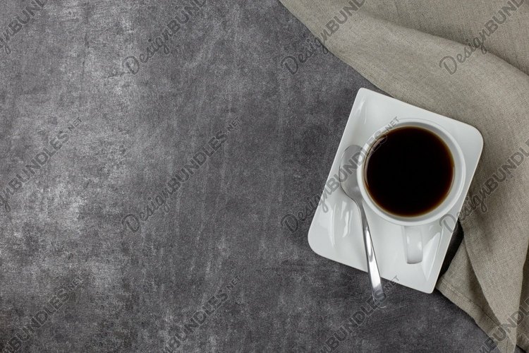 Black coffee cup flat lay on dark background copy space. example image 1