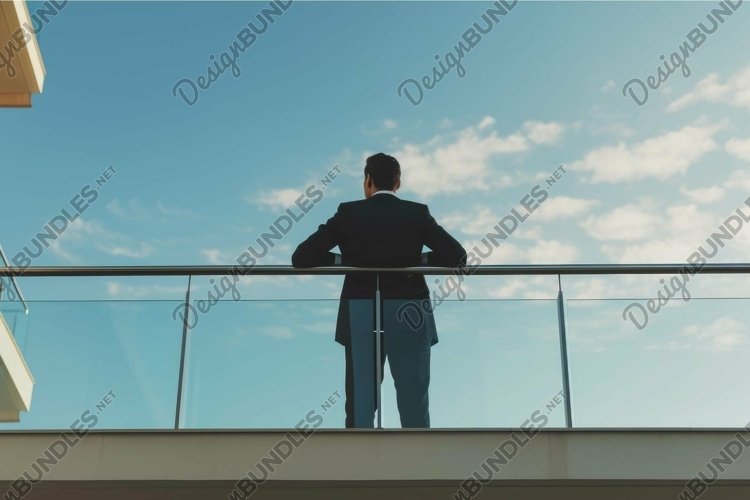 Businessman contemplating future prospects against sky example image 1