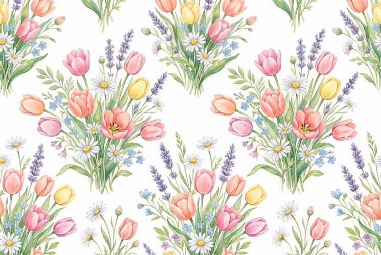Watercolor seamless repeat pattern Mothers Day