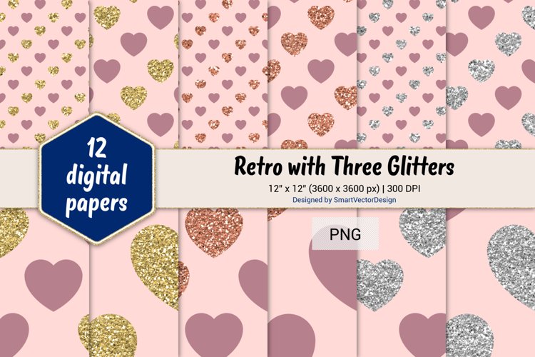 Hearts Retro with Three Glitters Color Combo #20 example image 1