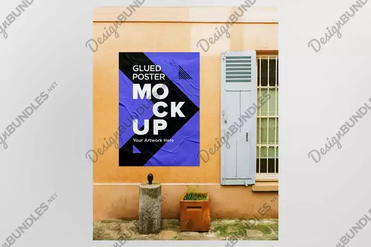 Glued and Crumpled Poster Mockup with Shadow Overlay