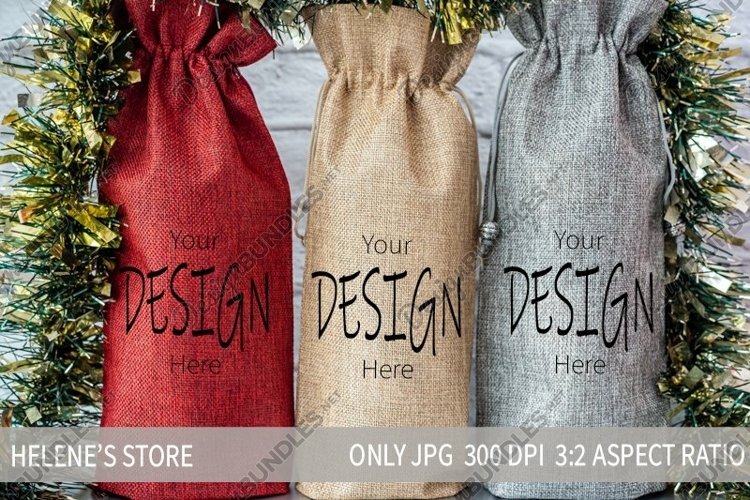 Christmas Mockup|Gift wine bag mockup|Three wine tote mock