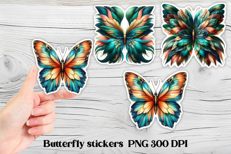Butterfly feather stickers | Summer butterfly PNG stickers