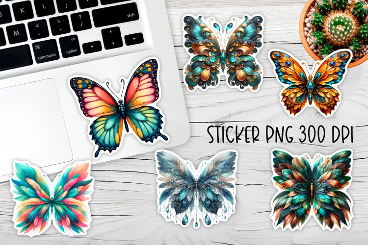 Butterfly feather stickers | Summer butterfly PNG stickers