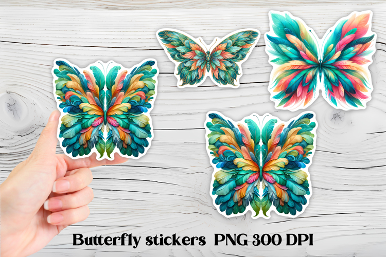 Butterfly feather stickers | Summer butterfly PNG stickers
