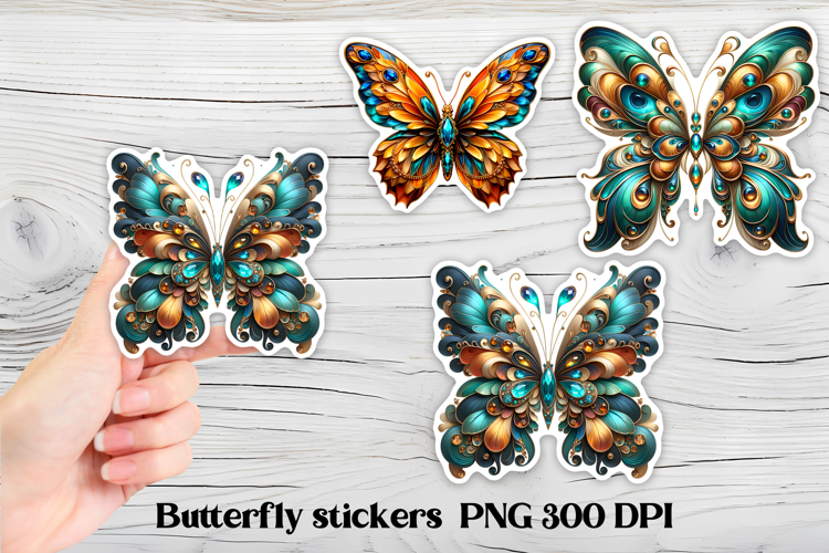 Butterfly feather stickers | Summer butterfly PNG stickers