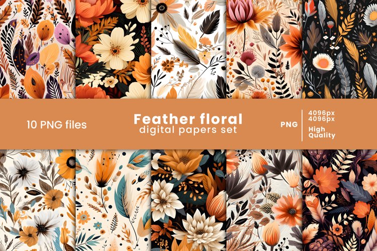 feather floral digital papers