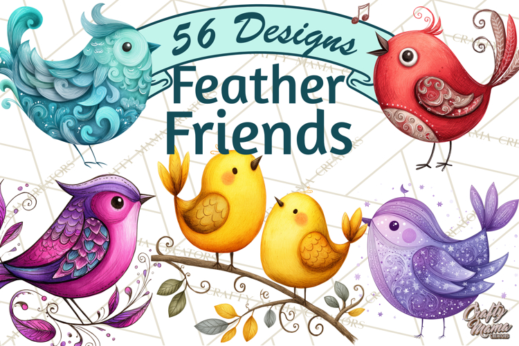 Whimsical Bird Doodle Clipart Colorful Cute PNG