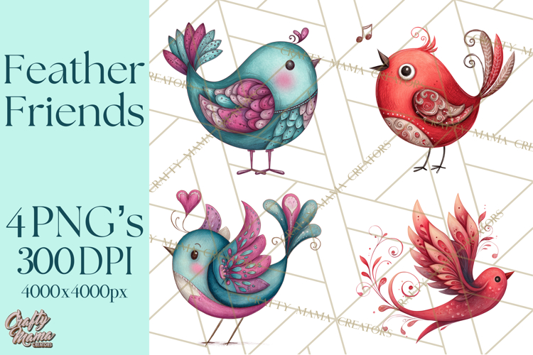 Whimsical Bird Doodle Clipart Colorful Cute PNG