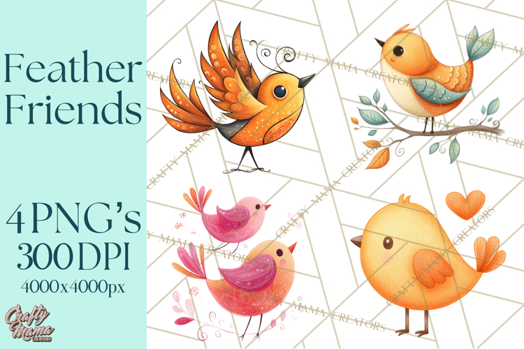 Whimsical Bird Doodle Clipart Colorful Cute PNG