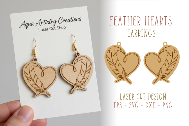 Half Feather Half Heart Earrings Laser Cut Template