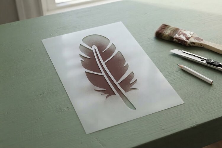 Feather Papercut Stencil 1 example image 1