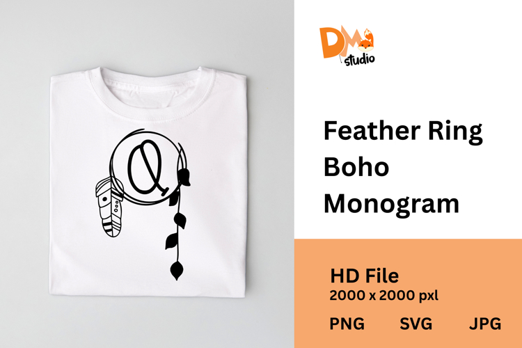 Feather Ring Boho Monogram