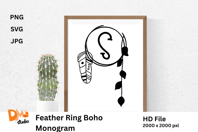 Feather Ring Boho Monogram