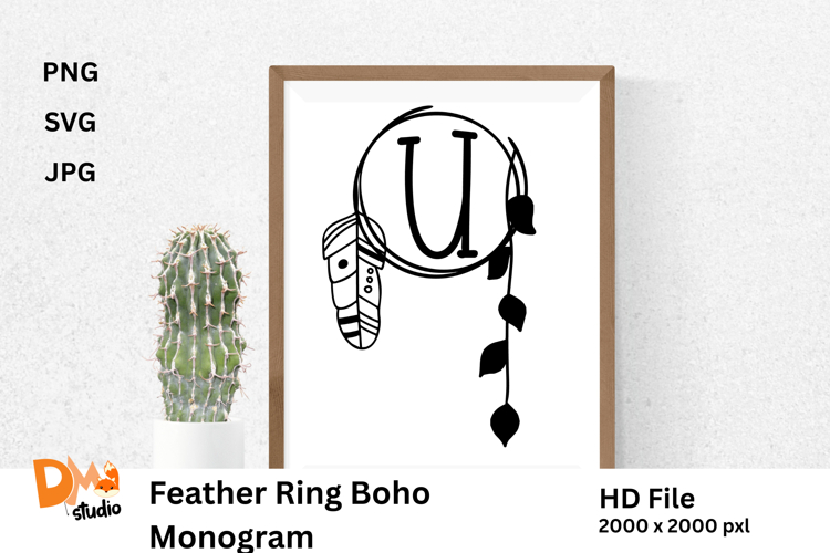 Feather Ring Boho Monogram