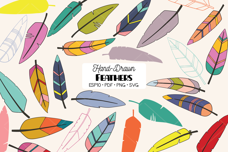 Hand Drawn Colored Feathers | Bird, Tattoo, Boho Aztec Decor