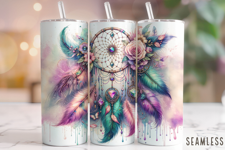Dreamcatcher Tumbler Wrap, Feathers Tumbler Sublimation PNG