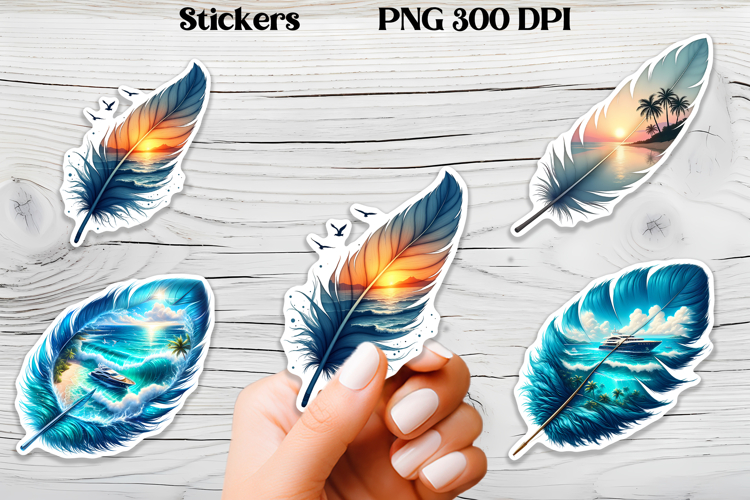 Cute feather stickers PNG | Ocean beach feather sticker