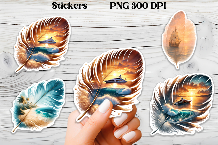 Cute feather stickers PNG | Ocean beach feather sticker