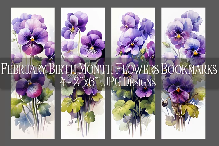 Floral Bookmark, February Bookmark, Violets Bookmarks, s1
