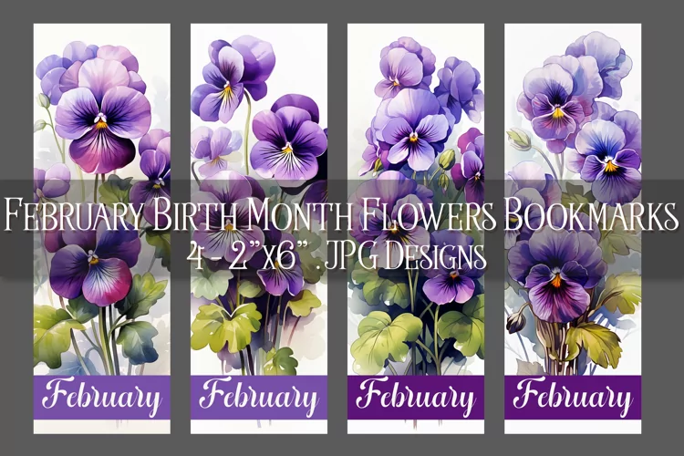 Floral Bookmark, February Bookmark, Violets Bookmarks, s2
