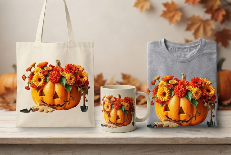 Fall Pumpkin Flower PNG | Autumn Floral Jack O Lantern Clipa