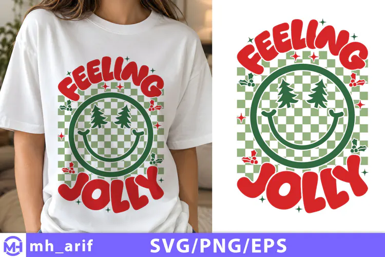 Feeling Jolly Christmas SVG PNG Retro Smiley Face Holiday