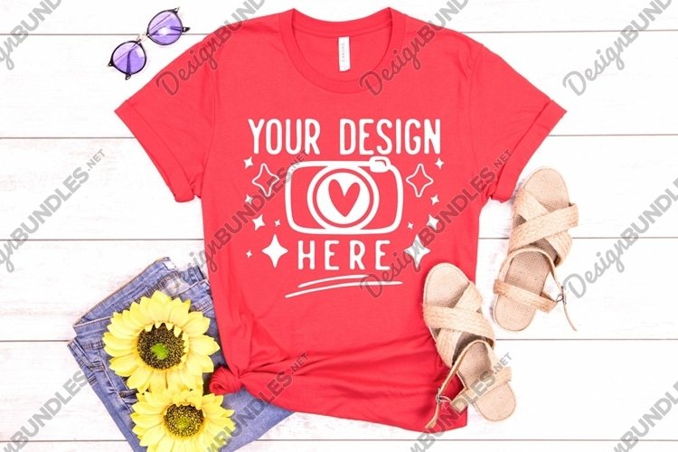 Bella Canvas 3001 Heather Red Mockup, Unisex Tshirt Mockup