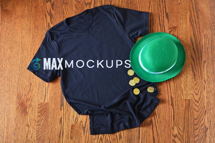 Black shirt Mockup, St Patricks Day green irish flatlay example image 1