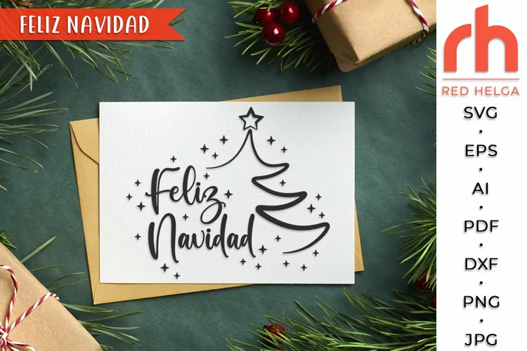 Feliz Navidad SVG, Spanish Christmas Cut File, Xmas Card DXF