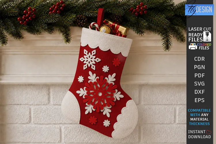 Felt Christmas Stocking | Decorative Christmas Sock | Snow