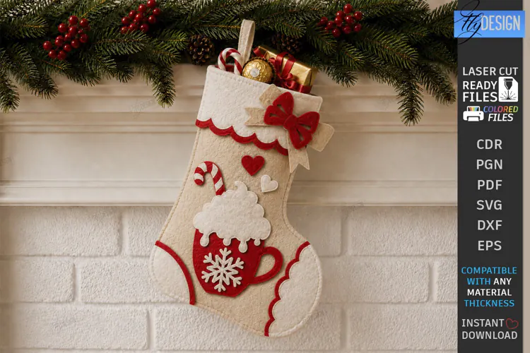 Felt Christmas Stocking | Decorative Christmas Sock | Cocoa