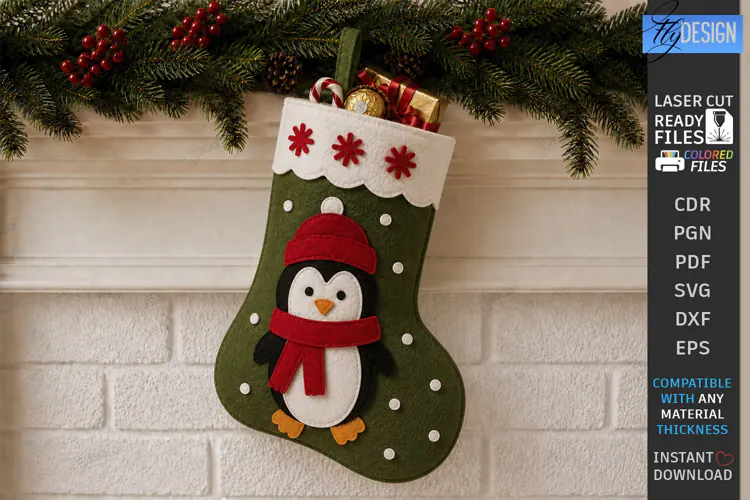 Felt Christmas Stocking | Decorative Christmas Sock |Penguin