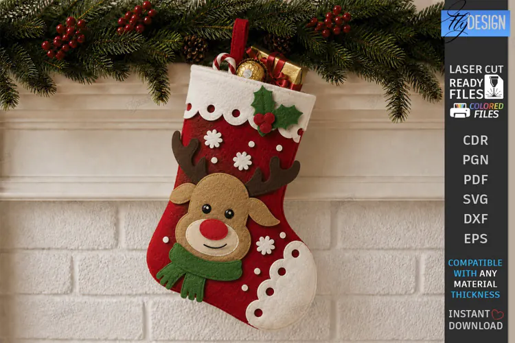 Felt Christmas Stocking | Decorative Christmas Sock | Deer