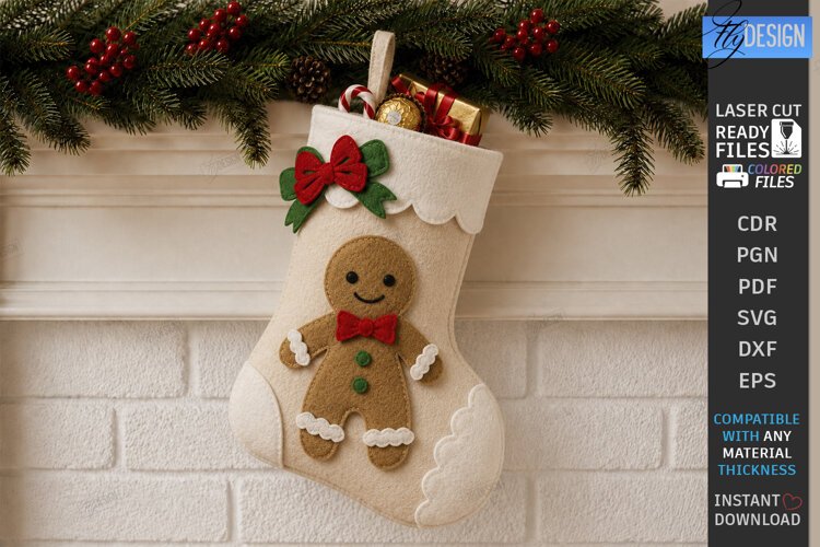 Felt Christmas Stocking | Christmas Sock | Gingerbread Man example image 1