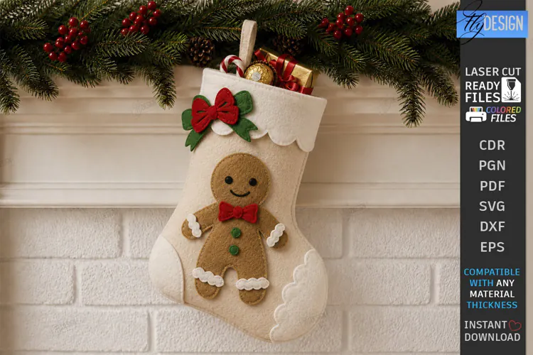 Felt Christmas Stocking | Christmas Sock | Gingerbread Man