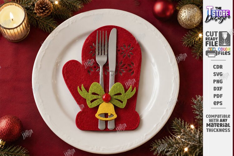 Christmas Felt Cutlery Holders | Decorative Mitten | Holiday example image 1