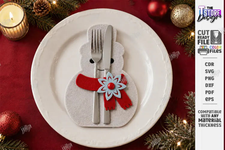 Christmas Felt Cutlery Holder | Decorative Snowmen | Holiday