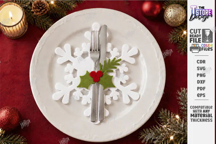 Christmas Felt Cutlery Holder | Snowflake | Holiday Decor