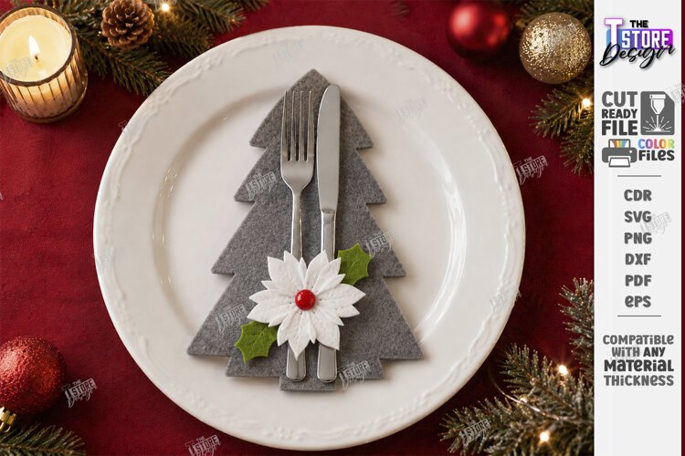 Christmas Felt Cutlery Holders | Christmas Tree | Holiday example image 1