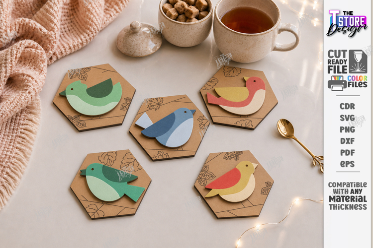 Felt Hot Pad Laser Cut | Birds Trivet and Cup Coaster | CNC
